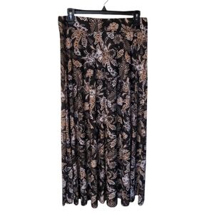 Emily Stacy Women's Skirt Sz 1X Maxi Runs Small Paisley Print Blk Tan White NWOT